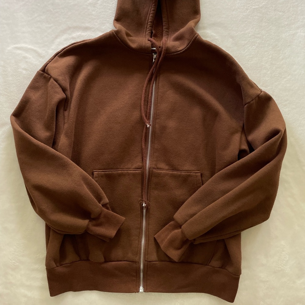 brown zip up hoodie
